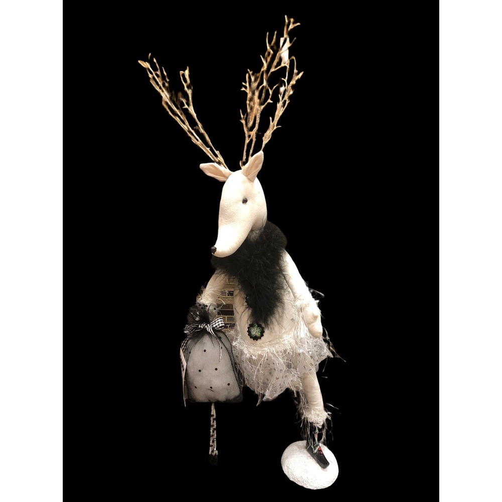 Jingles & Joy Ice Skating Christmas Reindeer Black &‎ White Holiday Decor New